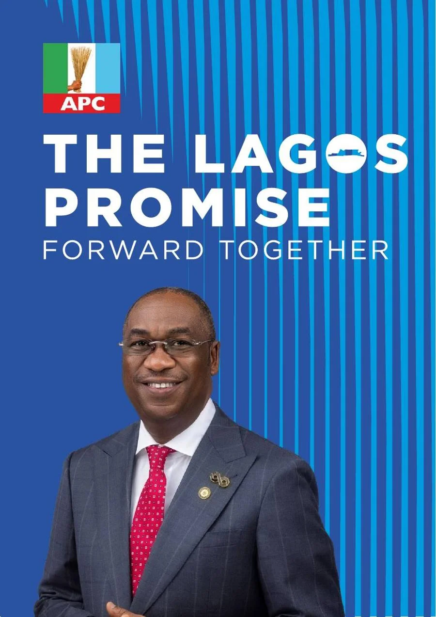 The Lagos PROMISE, Forward Together. Manifesto cover featuring Dr Kadri Obafemi Hamzat